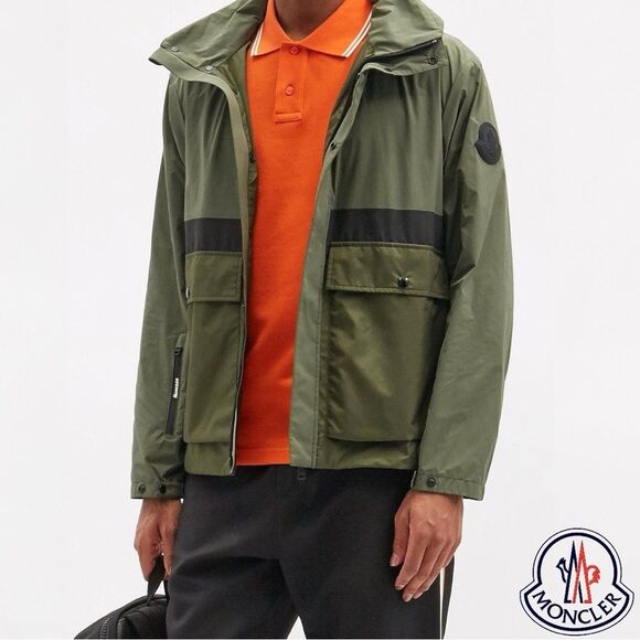 MONCLER **NWT** Carax Technical Hooded Windbreaker Jacket In Olive Green - Picture 1 of 15